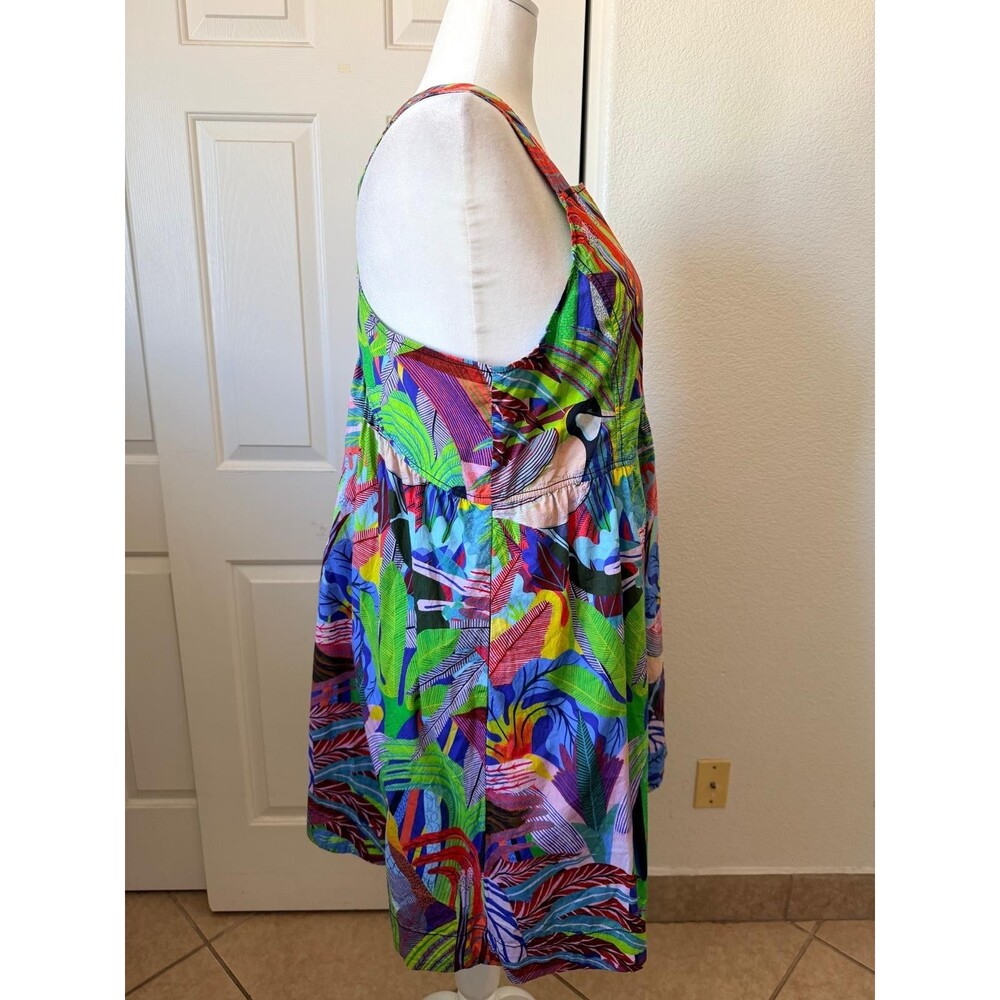 Anthropologie Orange Sigal Bird Palm Sundress Crossback Pockets Size XL Tropical - Picture 4 of 14